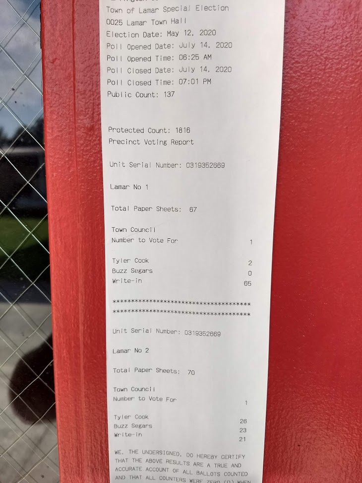 Lamar Town Council 2020 Special Election Results