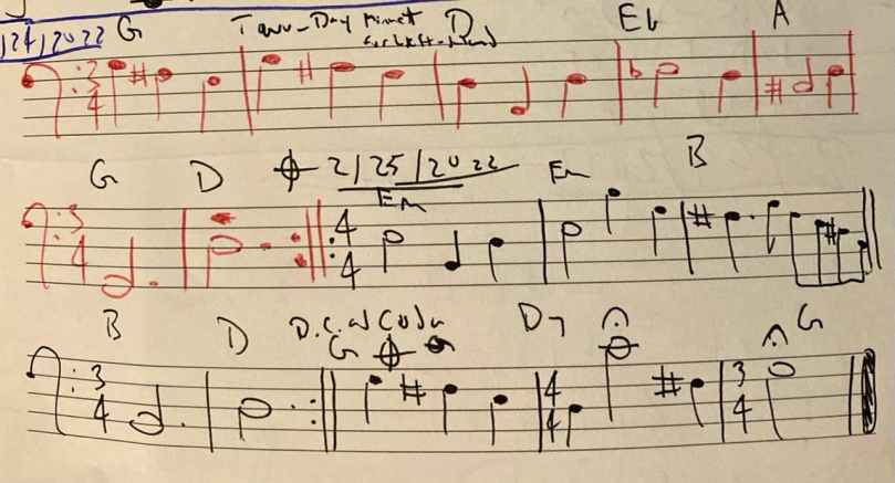 Two-Day Minuet for Left Hand - Manuscript